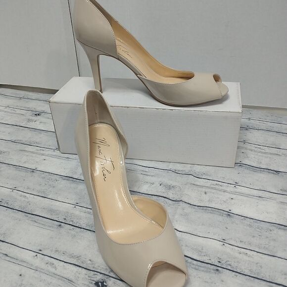 Marc Fisher D'Orsay Woman's SZ 7M Heels Nude Patent Leather Peep Toe Joey . - Picture 1 of 10